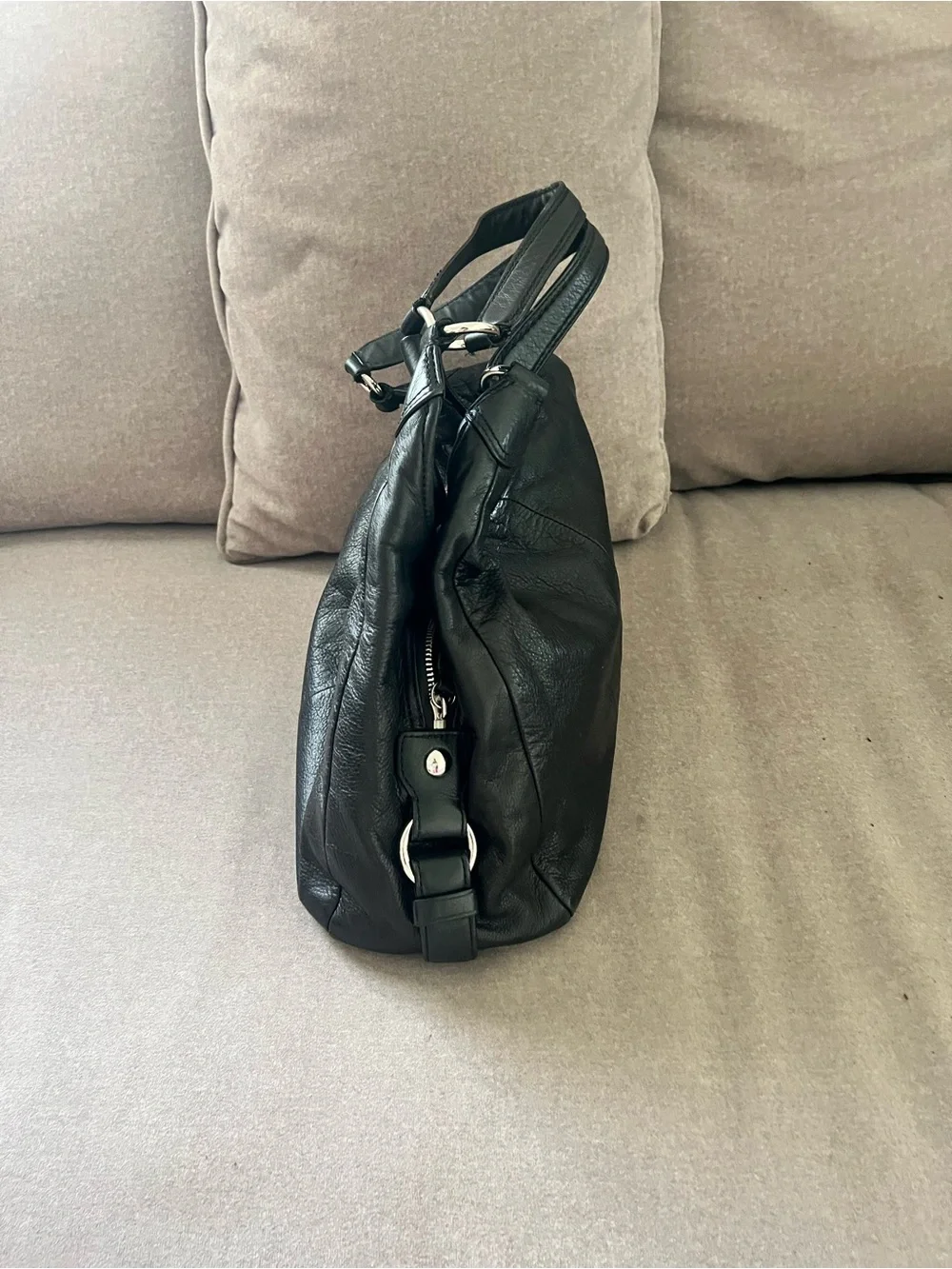 Coach Black Leather Hobo Shoulder Bag with Silver Hardware